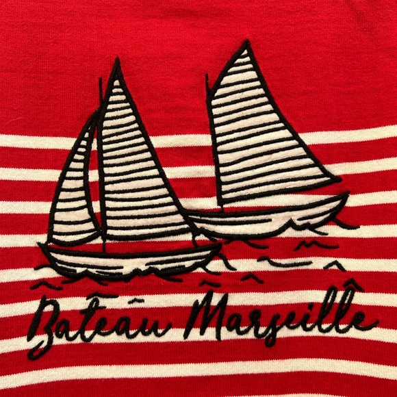 Talbots Petite Nautical Stripe Sailboat Graphic Top Red LP - Picture 4 of 5